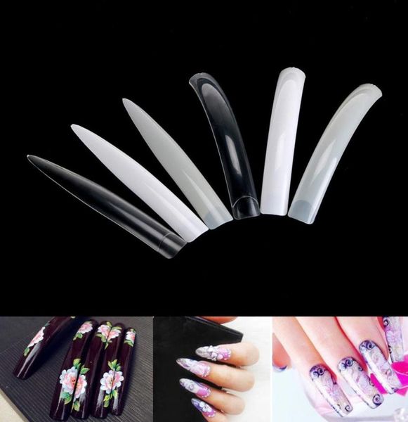 

100 pcs super extra long false nail art tips acrylic gel salon stage tips clear natural color 10 size6958104, Red;gold