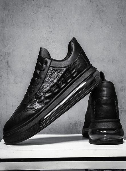 

new men shoes cool leather air cushion sneakers street trend crocodile print man casual sport walking shoes1710038, Black
