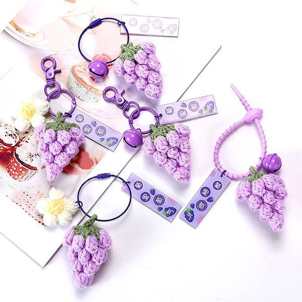 

knitting plush crocheting grape keychain pendant women hand-woven wool cute simulation fruit keychain bag small accessories, Silver
