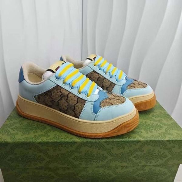 

designer screener sneakers men casual shoes women's chunky sole vintage leather green and orange web canvas retro sportswear big size n, Black