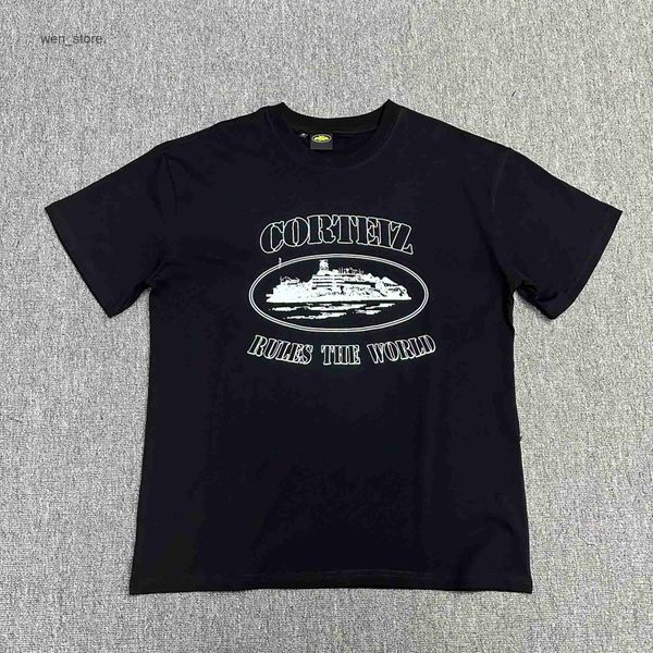 

23 year new corteiz designer selling demon island t-shirt short sleeve letter print high weight double yarn fashion 2 ha4o, White;black