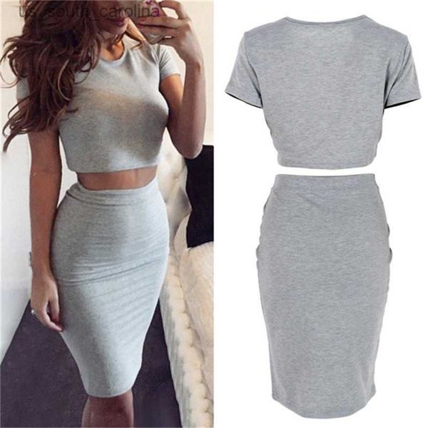 

skirts summer short sleeve women's club skirt two piece outfits midi skirts party bodycon vestidos l230522, Black