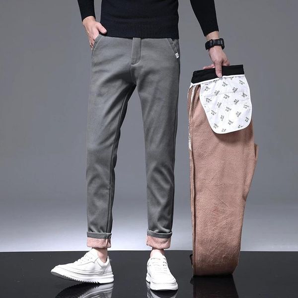 

pants brand autumn winter fleece warm pants men stretch work jogging outdoor black velvet casual thick trousers male plus size