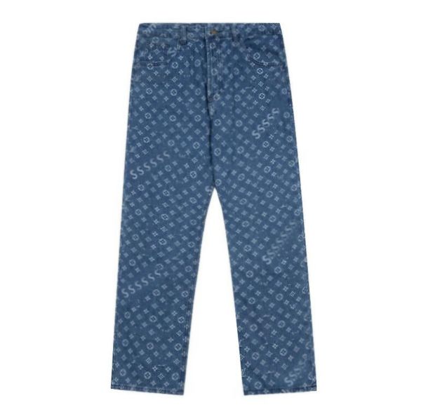 

men's jeans women's jeans old flower classic co branded series wash all over print jeans brand designer couple jeans h158, Blue