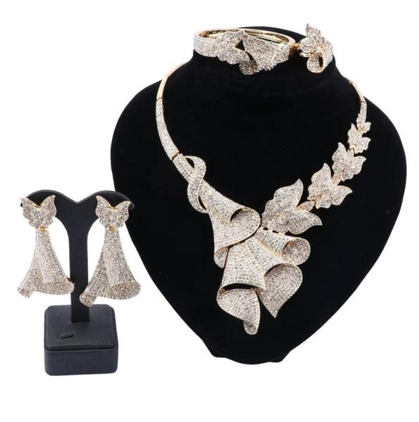 

african jewelry sets for women leaves shaped necklace bangle earrings ring luxurious dubai gold jewellery set9832734, Slivery;golden