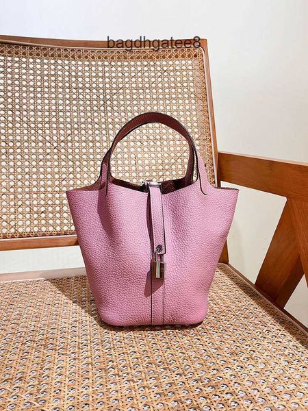 

18cm picotin handheld lock tote cowhide bag 2023 lady bags bucket designer picotins layer women's basket elephant grey large capacity x