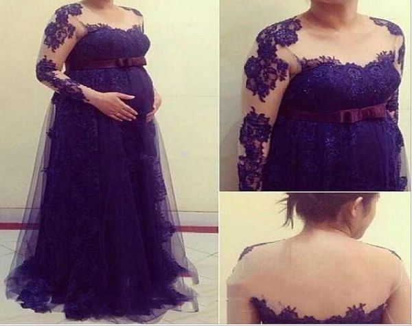 

sheer long sleeves lace appliques evening dresses plus size pregnant women formal dresses prom dress aline purple evening gowns1767513, Black;red