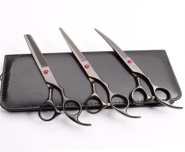 

c3003 3pcs suit 7 0 19 5cm customized jp 440c cutting thinning scissors down curved scissors professional pets hair shears15951444156