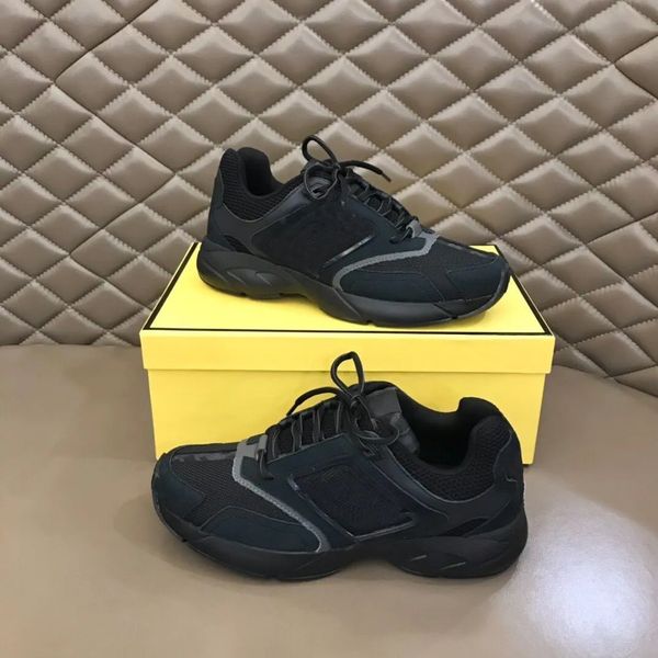 

famous brand sports-look men faster trainers shoes nubuck & matching leather technical fabric low- embossed f-motif runner soles man casual, Black