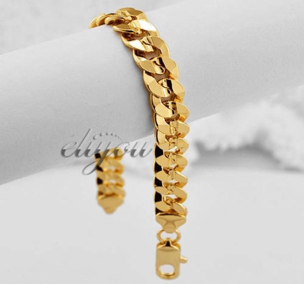 

9mm new fashion jewelry men women curb cuban link chain 18k yellow gold filled bracelet gold jewellery c08 yb9862713, Black