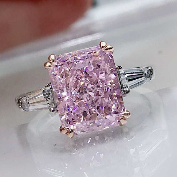 

band rings square pink crystal rings for women elegant bridal wedding engagement ring valentine's day gift luxury design jewelry aesthe, Silver