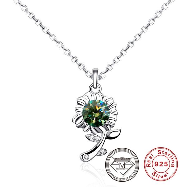 

925 sterling silver moissanite sunflower necklaces green/yellow/white color diamond pendant new designer pendant necklaces