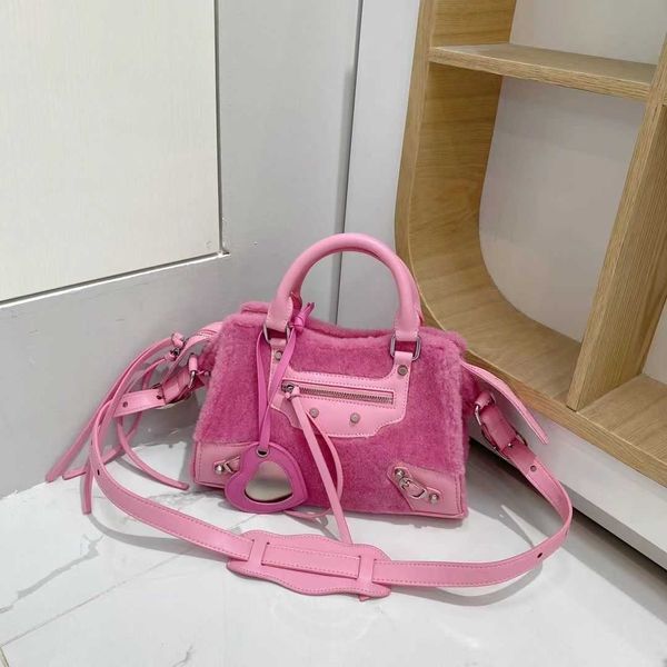 

autumn and winter family b neobagole motorcycle bag leather mini portable fur bag rivet single shoulder cross body underarm bag