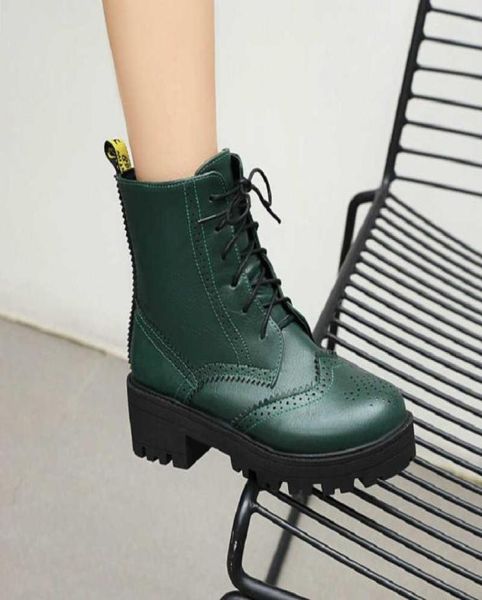

zawsthia winter autumn brogue design green combat military women039s shoes platform laceup woman ankle western martin boots 216013772, Black