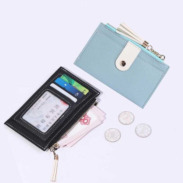 

korean style minimalist thin multi purse functional card holder tassel pendant zipper coin, Red;black