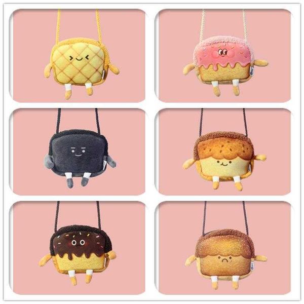 

toast bread crossbody bag coin purse cartoon strawberry black chocolate casual storage small, Red;black