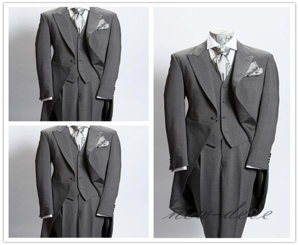 

wedding tuxedos dim gray trim 3pcs men039s suits with tail coat slim fit british plaid custom tuxedos jacket pants vest5394349, Black;gray
