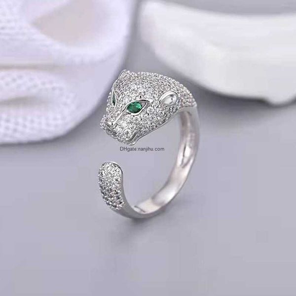 

designer luxury cait brand tier tiktok live broadcast fan bingbing the same adjustable diamond inlaid leopard head ring full of diamonds fas, Silver