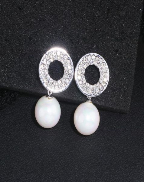 

classic luxury wedding pearl jewelry elegant circle crystal simulated drop earrings for women femme bijoux wx187 dangle chandeli3425439, Silver