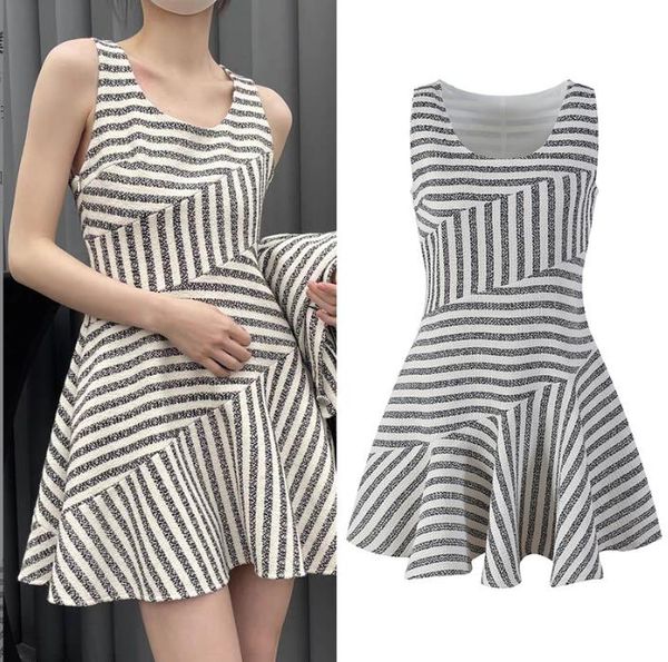 

518  2023 runway dress crew neck sleeveless white dress empire brand same style dress flora print womens clothes yl, Black