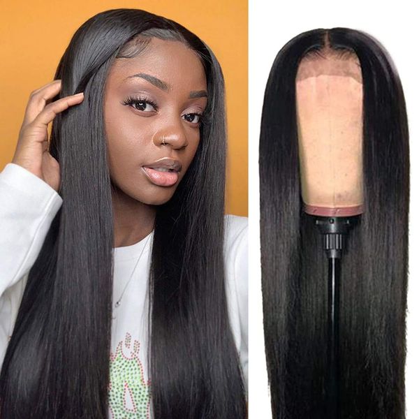

straight human hair wigs for black women 13x4 lace front human pre plucked baby hair brazilian hair swiss, Black;brown