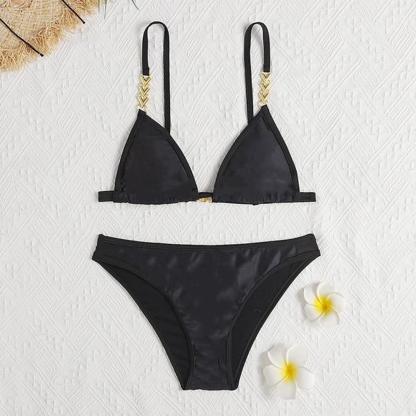 

panties chain print bikini set ladies swimsuit 2 piece beach spa bikini, Red;black