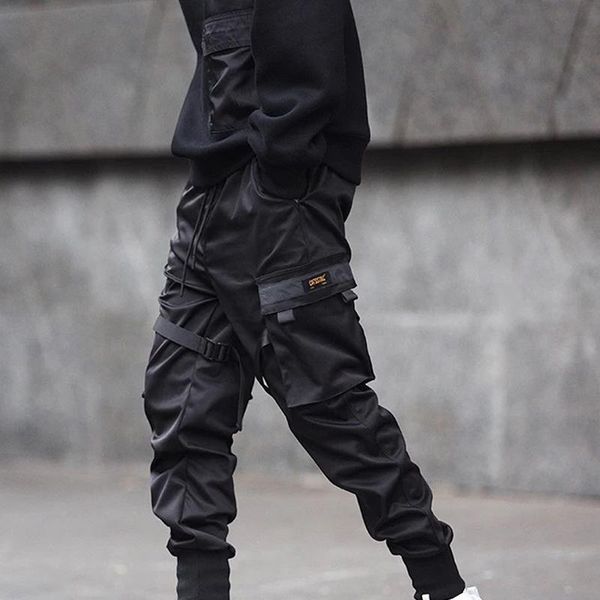 

pants men black hip hop cargo pants elastic waist jogger trousers sweatpants pockets full length casual fashion