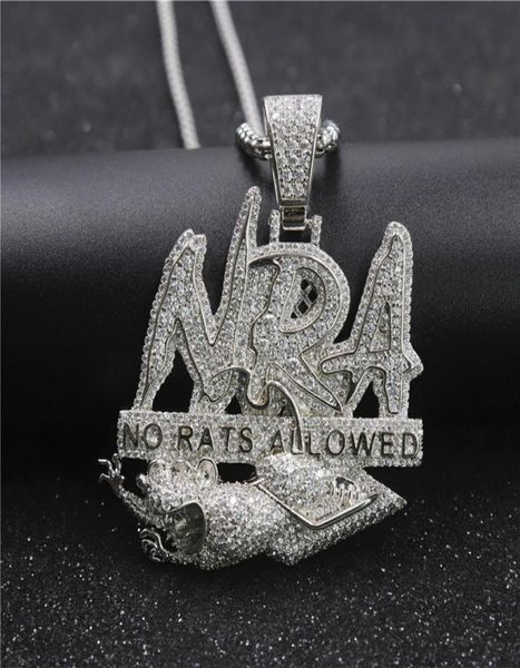 

hip hop letter necklace no rats allowed pendant iced out full zircon mens bling jewelry gift5061681, Silver