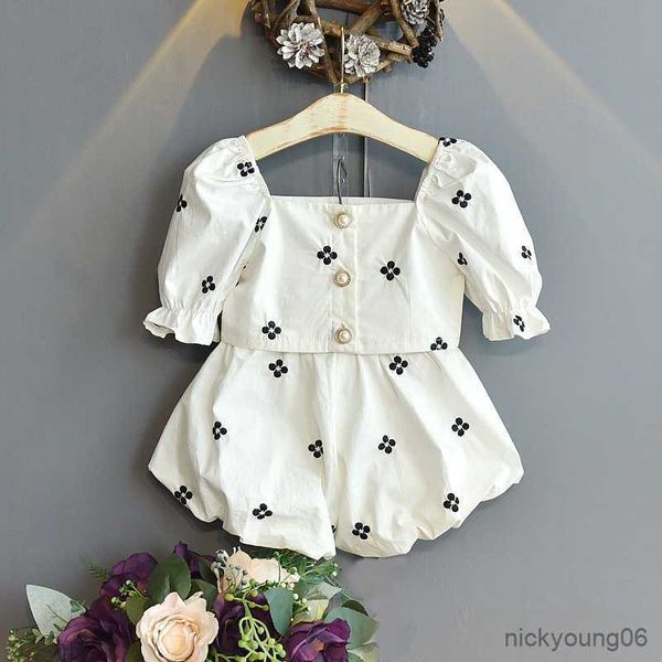 

clothing sets girls set 2023 summer new fashion flower embroidery shorts children girl clothes baby 2pcs, White