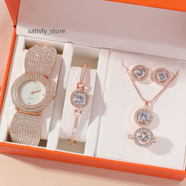 

women's diamond simple steel band quartz watch net red women's watch set 5pcs/set, Slivery;golden