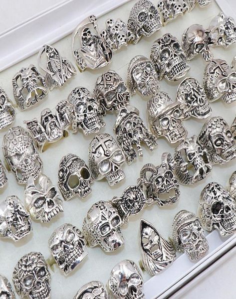 

whole bulk 50pcslots punk metal skull rings for men women size 8 to 11 mix style2452015, Golden;silver