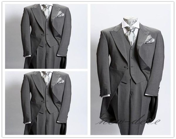 

wedding tuxedos dim gray trim 3pcs men039s suits with tail coat slim fit british plaid custom tuxedos jacket pants vest9537373, Black;gray