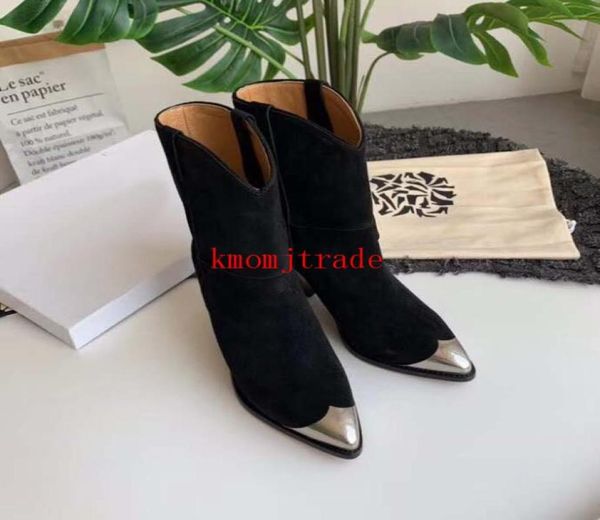 

original box paris runway isabel lamsy boots marant lamsy embellished leather ankle boots sleek pointed toe stacked conical heel s6042668, Black