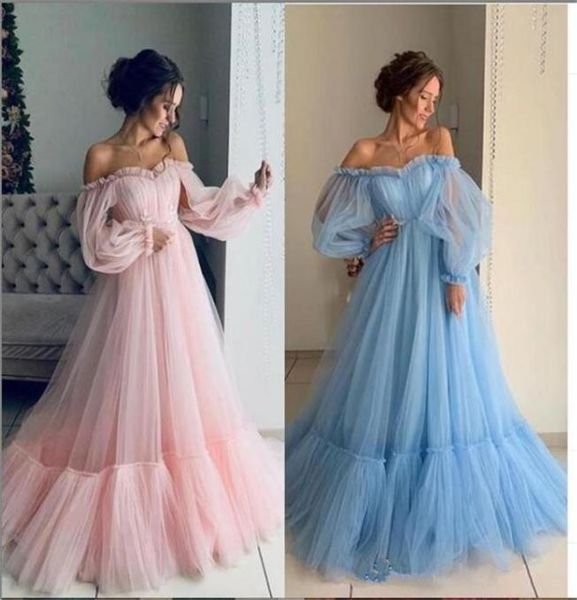 

soft tulle tutu prom dresses 2020 with long sleeves aline evening party gowns princess off shoulder middle east special occasion 8864865, Black