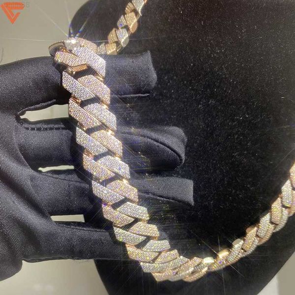 

custom luxury jewelry handmade 15mm18mm width 22 inches 3tone 4 tone vvs d moissanite diamond hip hop cuban chain necklace, Silver