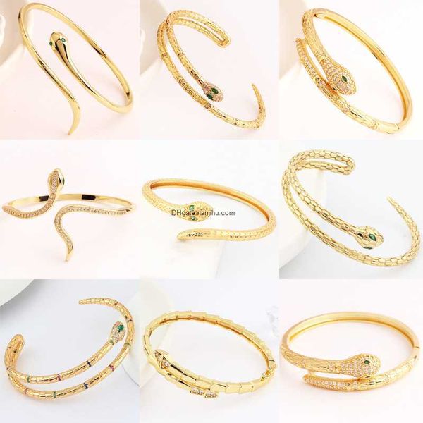 

designer luxury belgary brand bracelet personalized niche design snake shaped for women brass plated gold micro inlaid with zircon minimalis, Black
