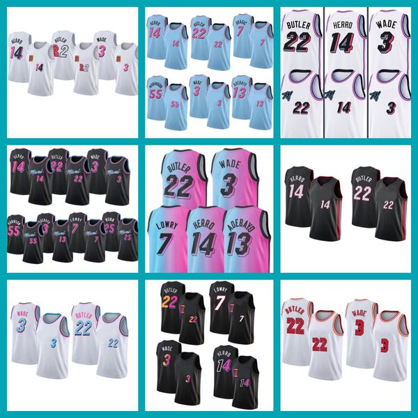 

butler miamis heas 22 basketball jerseys jimmy dwayne dwyane 3 wade 14 tyler 13 bam herro ado 75th red white jersey, Black;red