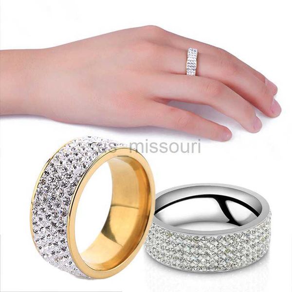

band rings vintage retro style steel ring for women 5 row clear crystal jewelry fashion stainless steel engagement wedding rings j05, Silver
