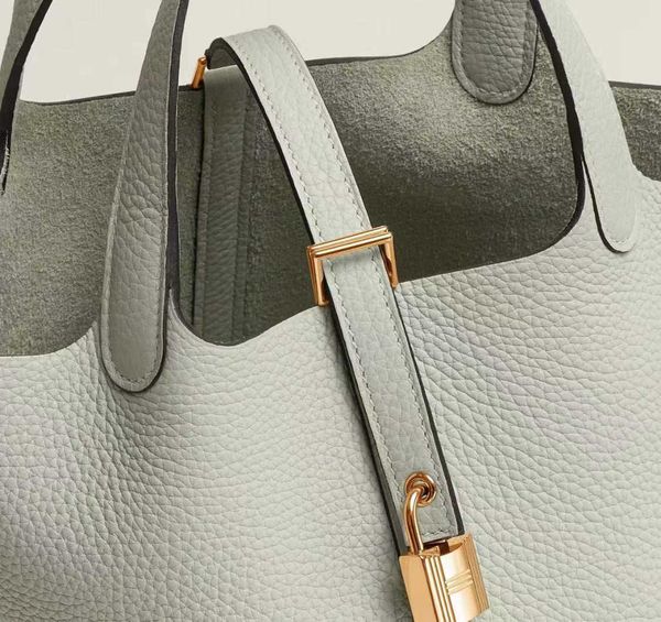 

original edition 7a h home designer picotin lock bags soft cowhide new genuine leather bucket bag with litchi pattern handbag versatile hand