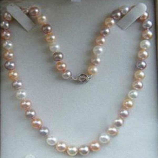 

fine pearls jewelry genuine natural 78mm white pink purple akoya cultured pearl necklace 20quot7486791, Silver