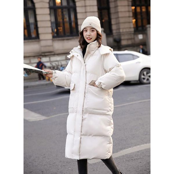 

leather 2023 new winter jackets women long down cotton parkas coat woman black warm cotton overcoat female casual loose hooded jackets