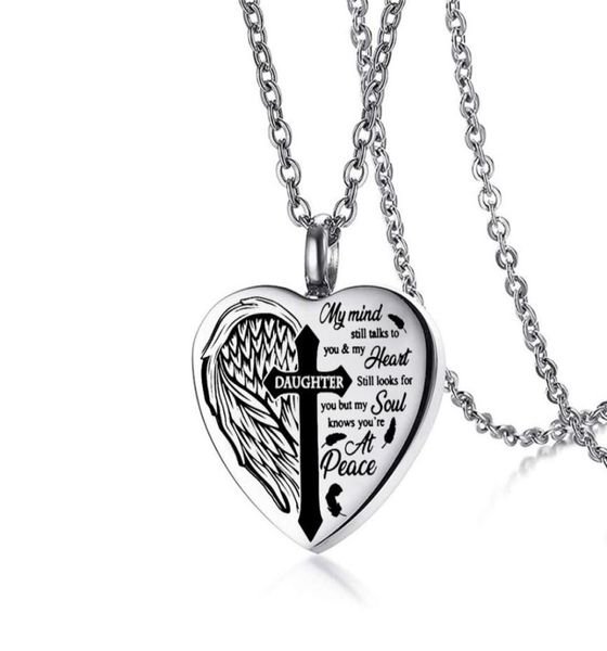 

gothic cross stainless steel urn necklace angel wing heart box keepsake pendant memorial jewelry for human or pet5804560, Silver