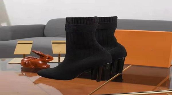 

high heel boots woman shoes in autumn and winter knitted elastic boots thick heel socks boots lady size 5113551488, Black