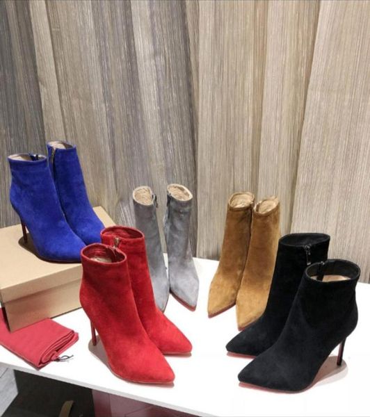 

2021 women boots womens ankle winter high heel suede bootis with box shoe size 34416217385, Black