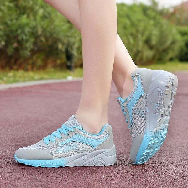 

2023 summer womens single shoes new high rise rocking mesh casual womens sports shoes air cushion slope heel shoes 2023, Black