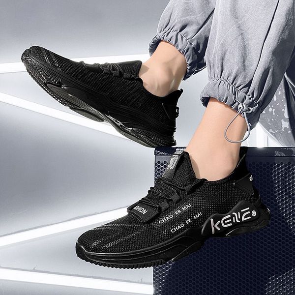 

men mesh shoes sneakers breathable running shoes mens sports lighweight lace up fashion male vulcanize shoes trainers zapatos, Black