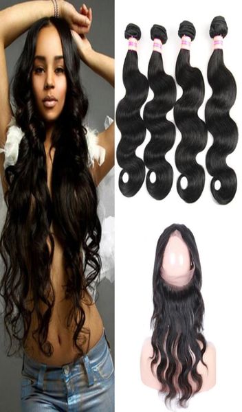 

360 lace fronta brazilian virgin body wave hair weaves 360 lace frontal with bundles 9a human hair 360 closure4903997, Black