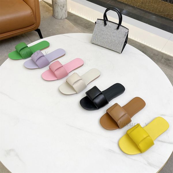 

designer slippers women sandals leather mules candy color summer flats stylist slides ladies fashion party beach flip flops, Black