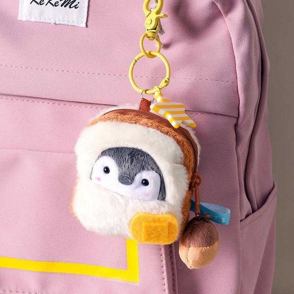 

toast bread penguin coin purse mini pendant doll cute schoolbag ornaments plush toy keychain, Red;black