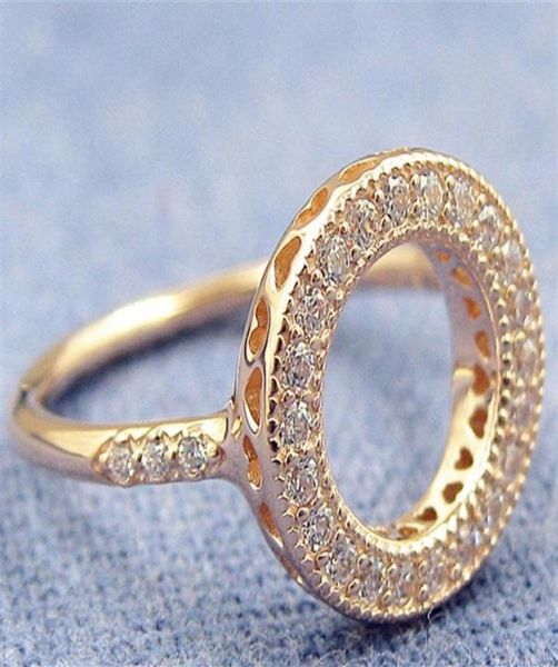 

european pandora style rose gold plated hearts halo charm ring fashion jewelry women ring 100 925 sterling silver charm ring248s8175235, Golden;silver